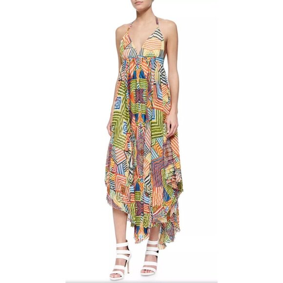 NWT Alice + Olivia Ollie Dress Abstract Colorful Long Midi V Neck M | 6 #8000 - Picture 2 of 8